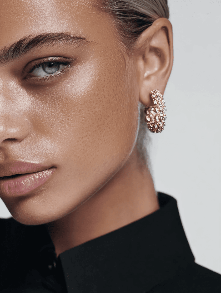 Close-up of a Cassabell earring being worn